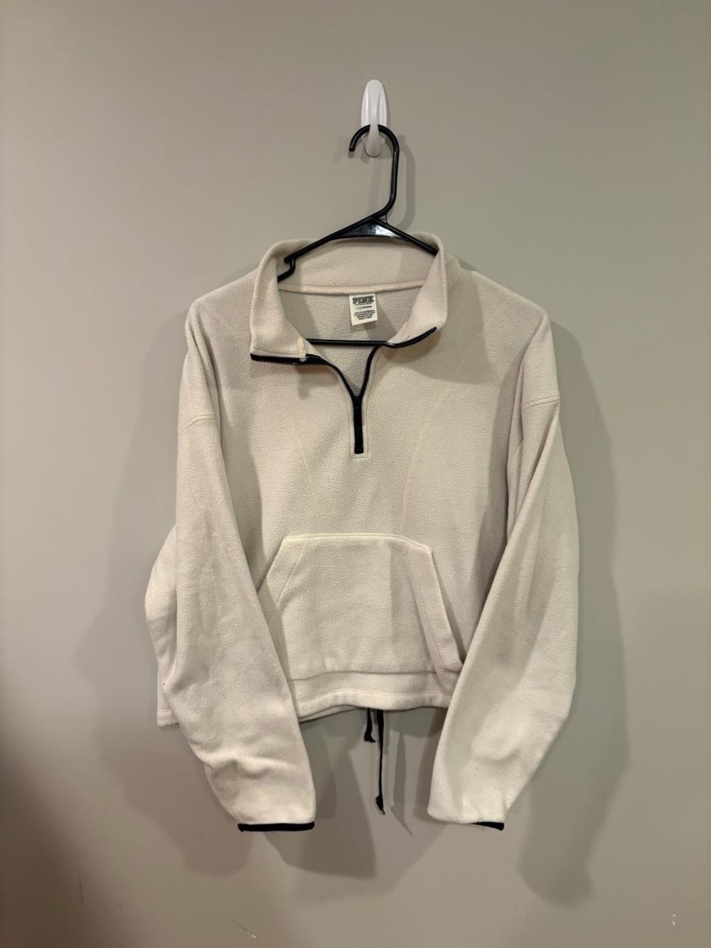 PINK Victoria's Secret Cream Half-Zip Fleece Pullover with Black Trim